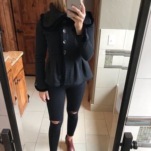 Knitted Dove Velvet Trim Peplum Coat